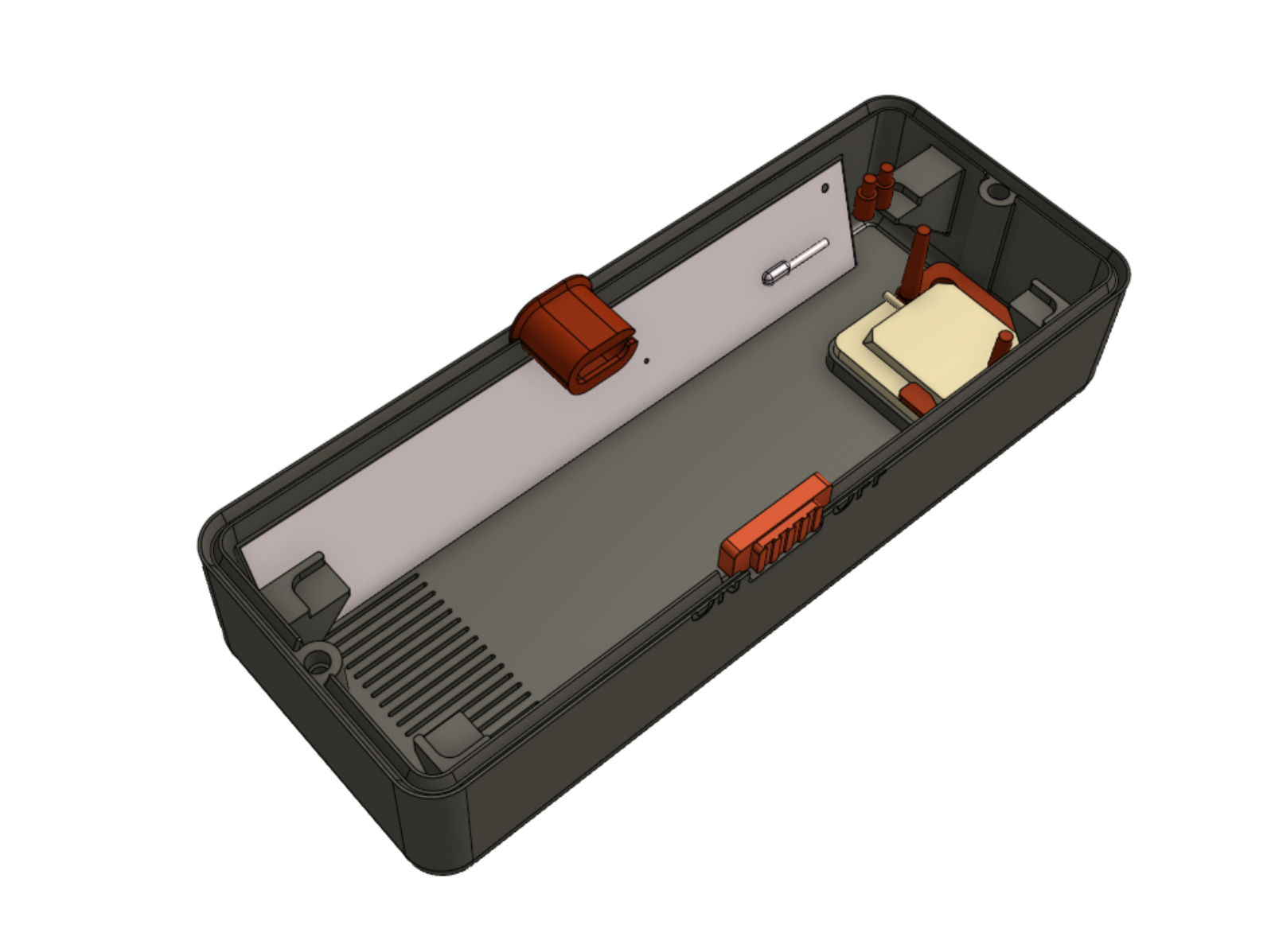 3D-printed GPS tracker enclosure — interior top view