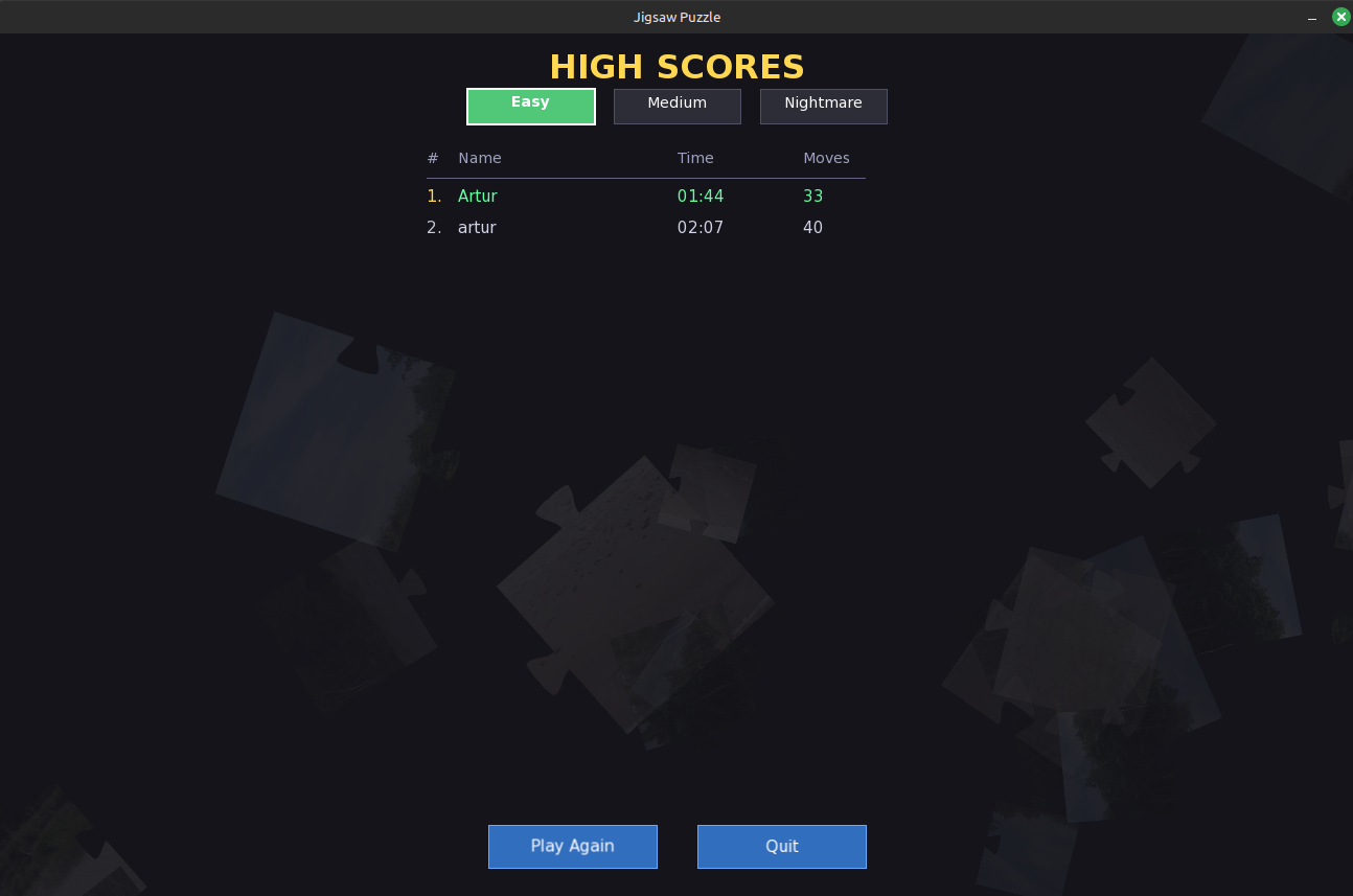 High scores leaderboard