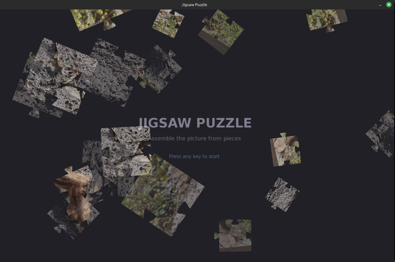 Jigsaw Puzzle intro screen with animated flying pieces